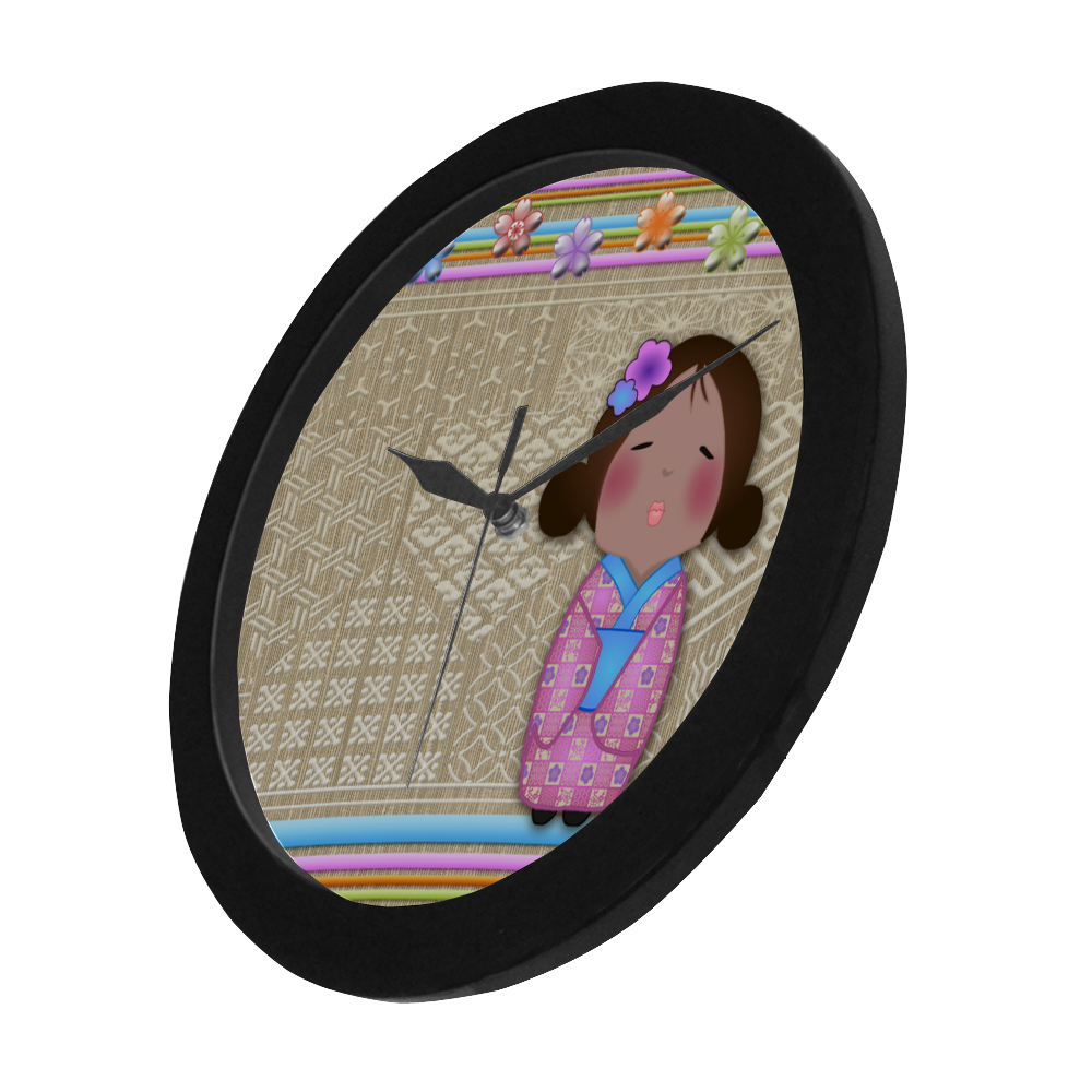 kokeshi sakura Circular Plastic Wall clock