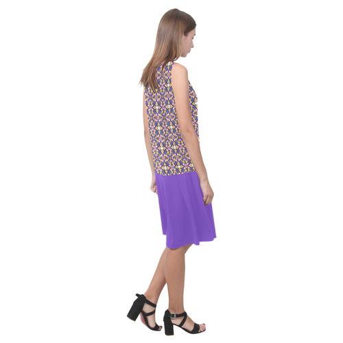 Purple and Brown Sleeveless Splicing Shift Dress(Model D17)