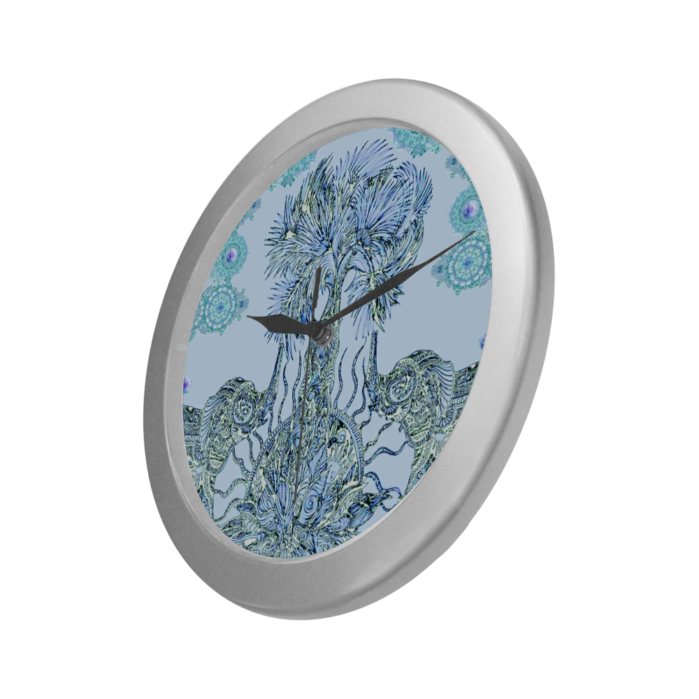 indes 3-2 blue Silver Color Wall Clock