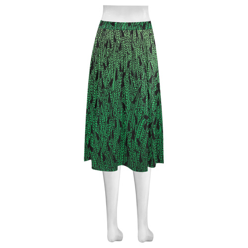 green ombre feathers pattern black Mnemosyne Women's Crepe Skirt (Model D16)