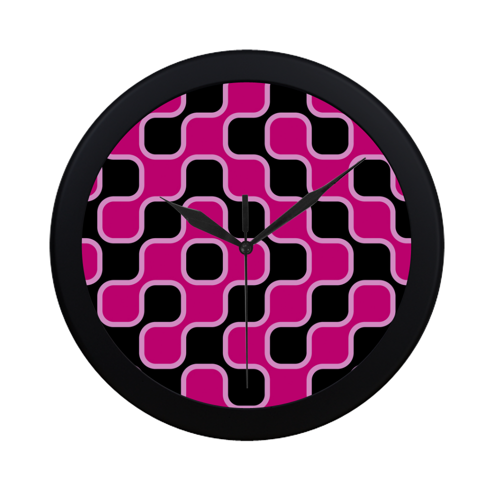pink and black checkerboard warp Circular Plastic Wall clock
