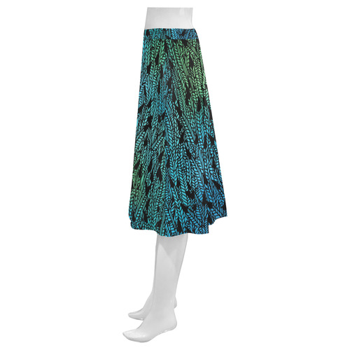 blue black feather pattern Mnemosyne Women's Crepe Skirt (Model D16)