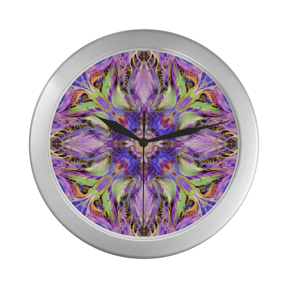 night party mandala 3 Silver Color Wall Clock