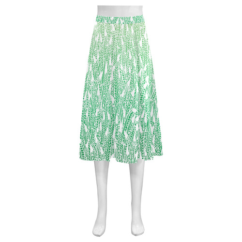 green ombre feathers pattern white Mnemosyne Women's Crepe Skirt (Model D16)