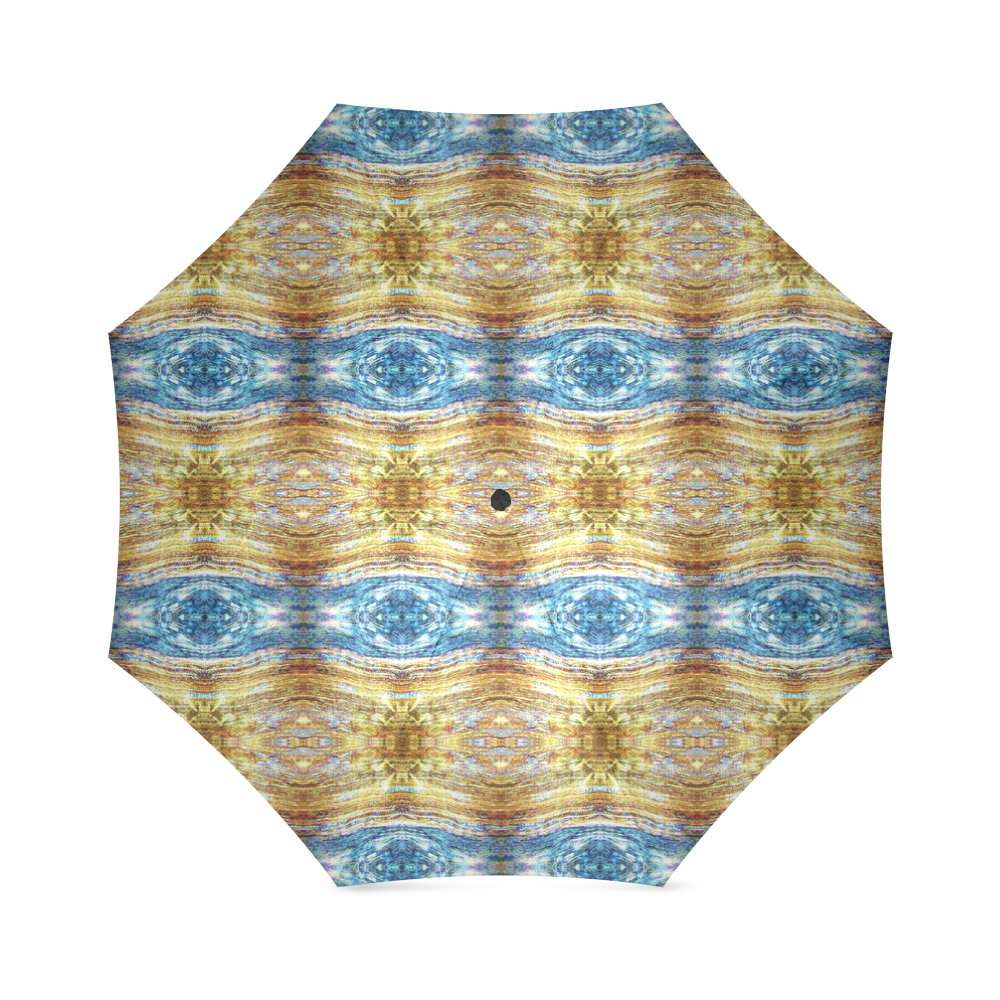 Gold and Blue Elegant Pattern Foldable Umbrella (Model U01)