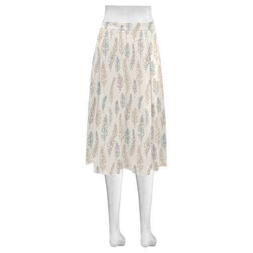 natural brown blue whimsical feather leaves patter Mnemosyne Women's Crepe Skirt (Model D16)