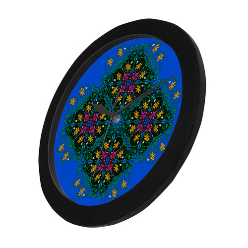 Colorful Floral Diamond Squares on Blue Circular Plastic Wall clock