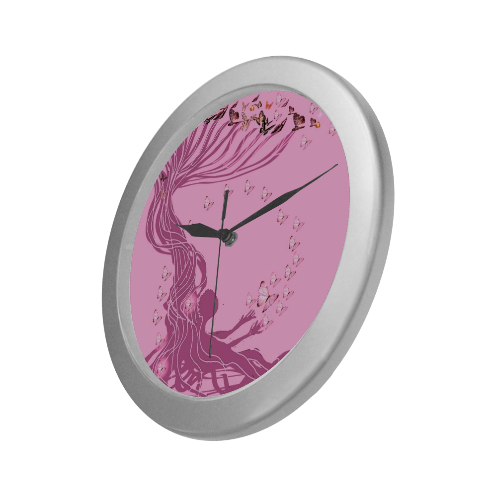 arbre a papillons -1-7 Silver Color Wall Clock