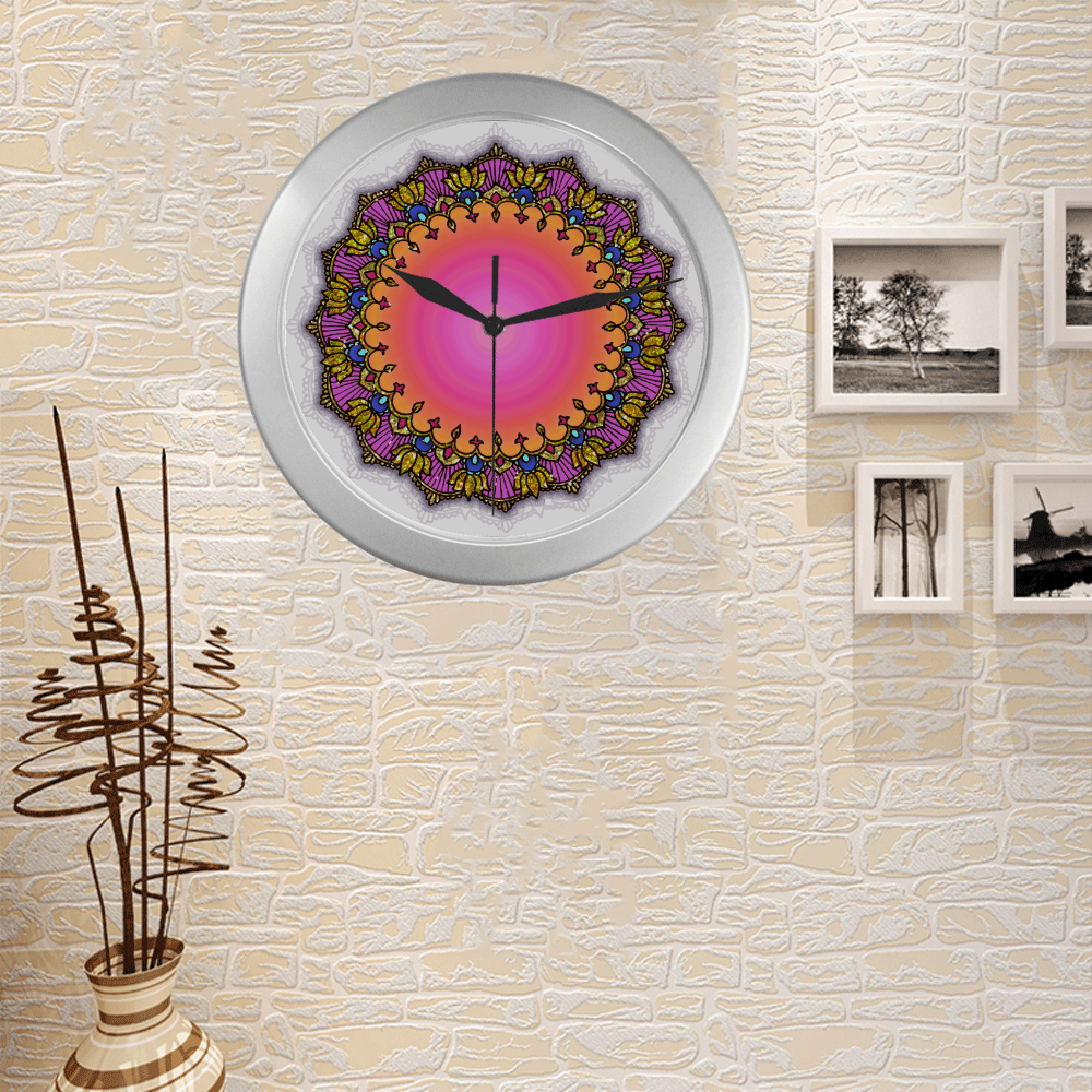 mandala Silver Color Wall Clock