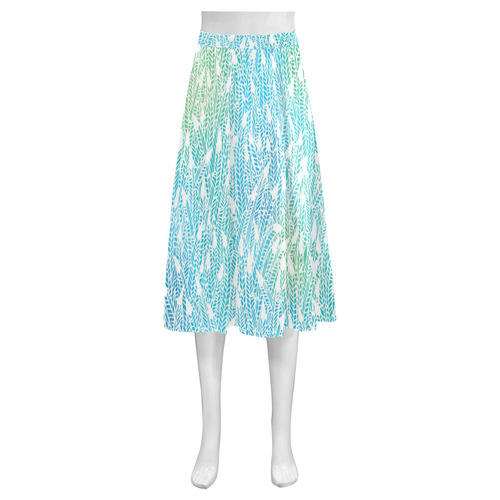 blue white feather pattern Mnemosyne Women's Crepe Skirt (Model D16)