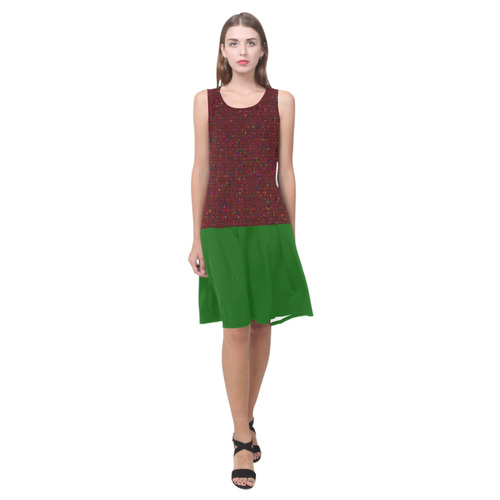 Antique Garnet Texture and Green Sleeveless Splicing Shift Dress(Model D17)