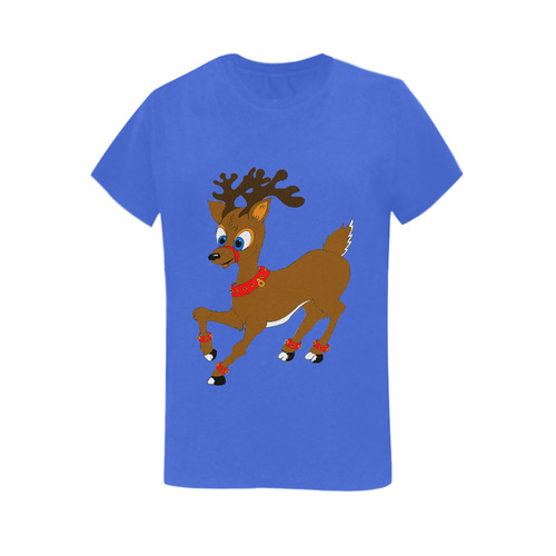 Christmas Reindeer Blue Women's T-Shirt in USA Size (Two Sides Printing)