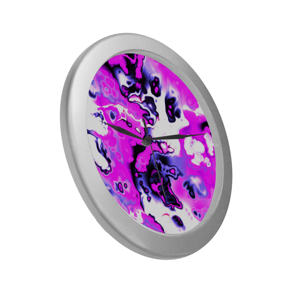 pink purple white abstract Silver Color Wall Clock