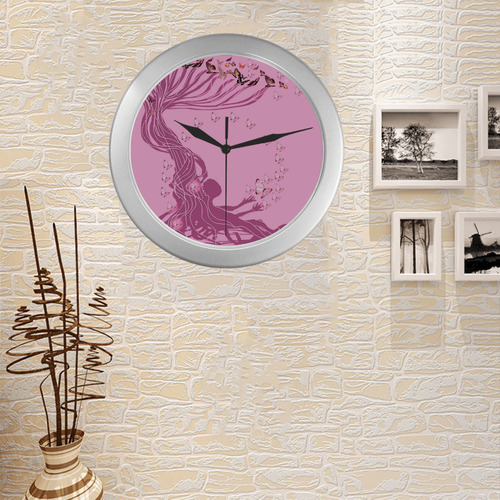 arbre a papillons -1-7 Silver Color Wall Clock