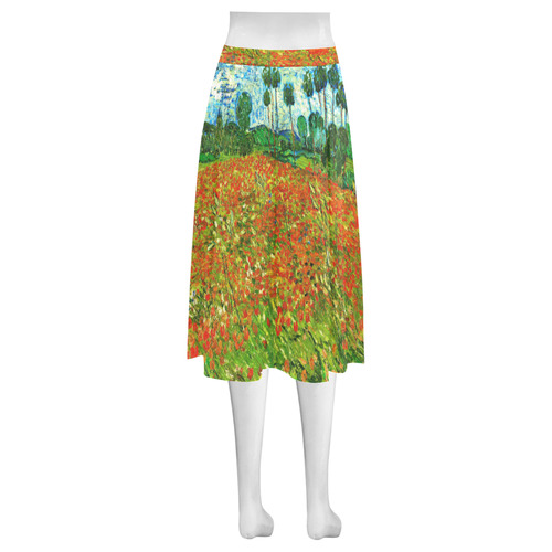 Vincent Van Gogh Field With Red Poppies Mnemosyne Women's Crepe Skirt (Model D16)