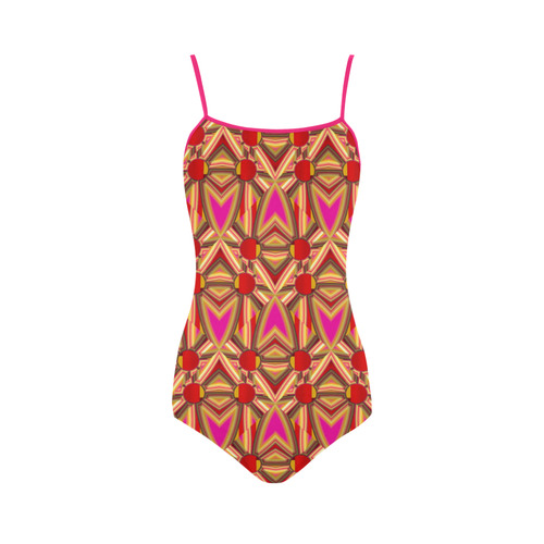 Pink Gold Pattern AsriTara Strap Swimsuit ( Model S05)