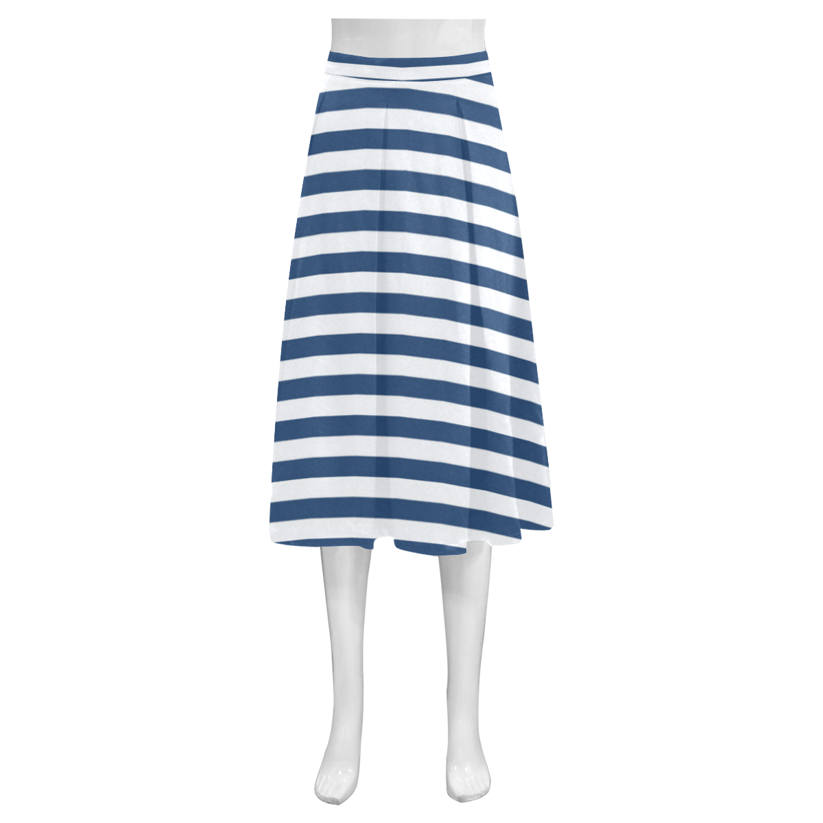 Blue and White Nautical Stripes Mnemosyne Women's Crepe Skirt (Model D16)
