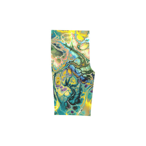 Flower Power Fractal Batik Teal Yellow Blue Salmon Men's Swim Trunk (Model L21)