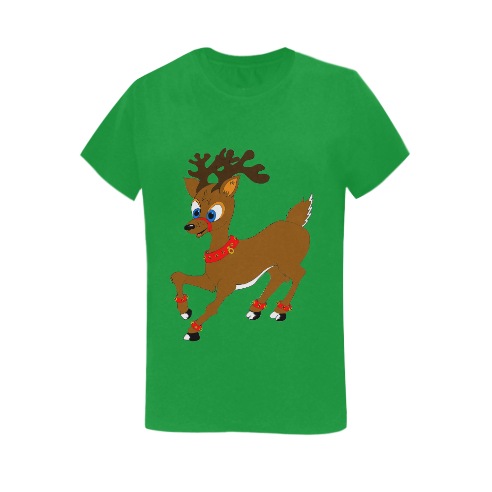 Christmas Reindeer Green Women's T-Shirt in USA Size (Two Sides Printing)