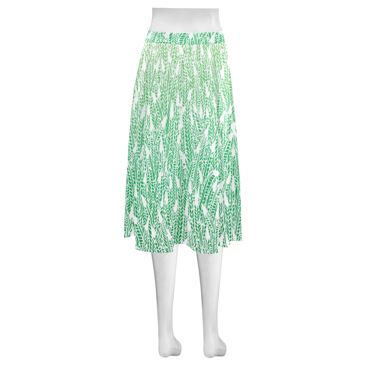 green ombre feathers pattern white Mnemosyne Women's Crepe Skirt (Model D16)