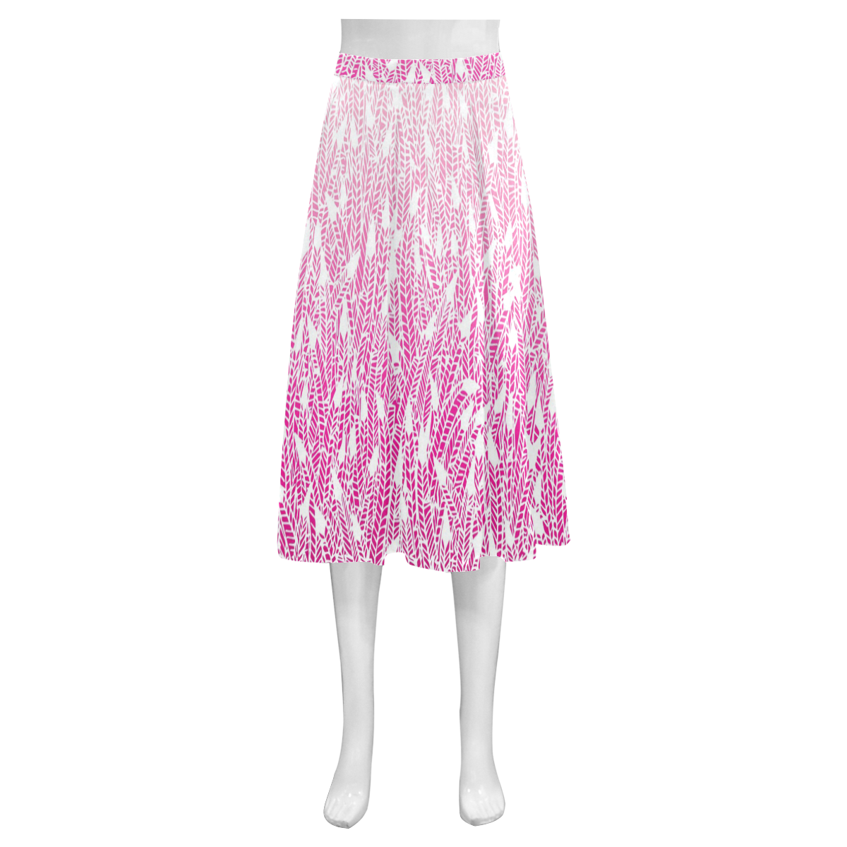 pink ombre feathers pattern white Mnemosyne Women's Crepe Skirt (Model D16)