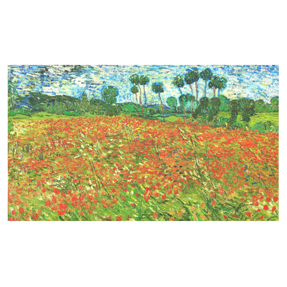 Vincent Van Gogh Field With Red Poppies Cotton Linen Tablecloth 60"x 104"