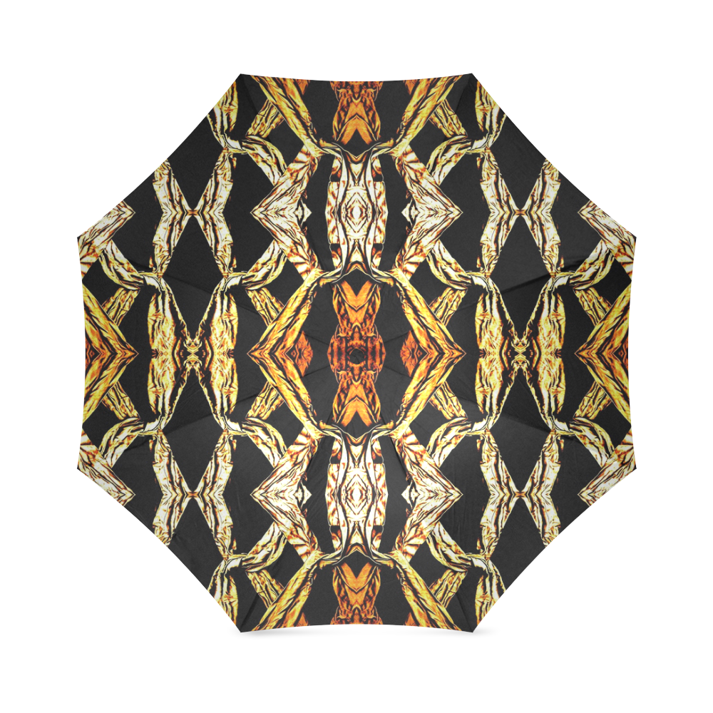 Elegant Oriental Pattern Black Gold Foldable Umbrella (Model U01)
