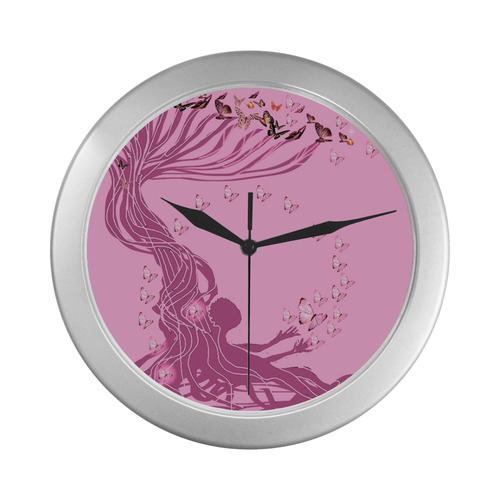 arbre a papillons -1-7 Silver Color Wall Clock