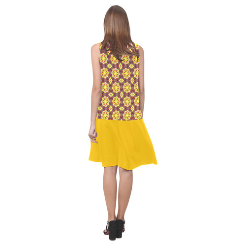 Yellow and Brown Abstract Sleeveless Splicing Shift Dress(Model D17)