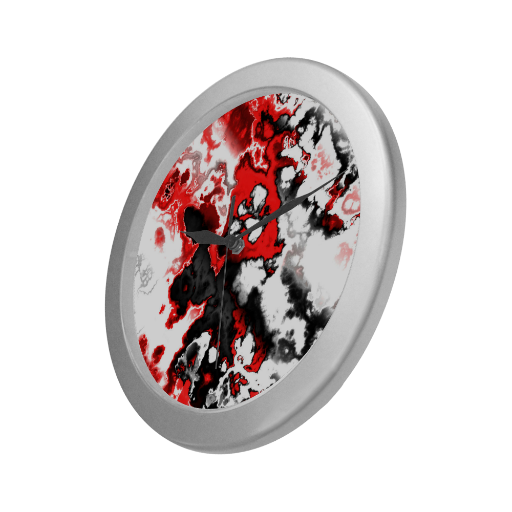 red black white 3 Silver Color Wall Clock