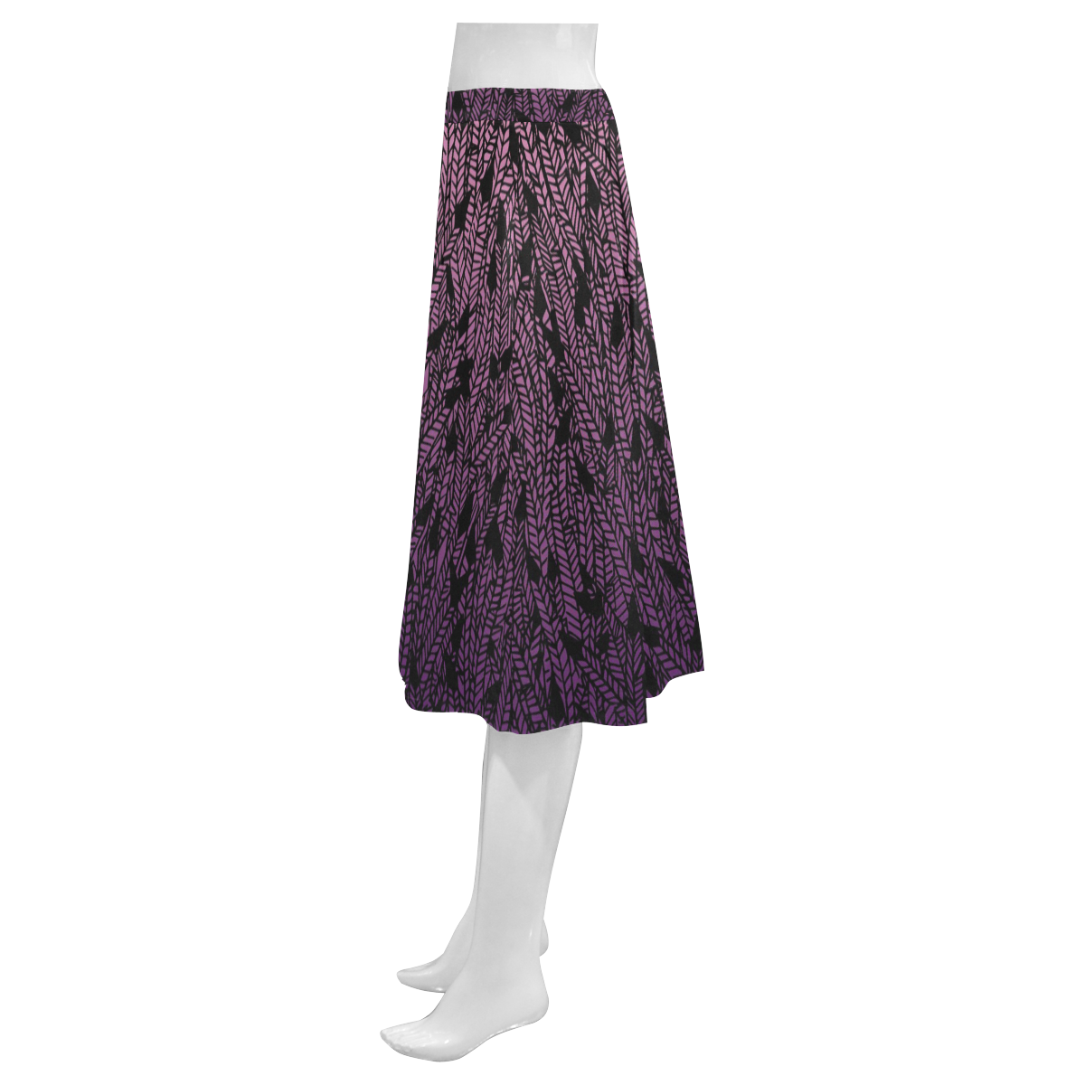 pink purple ombre feather pattern black Mnemosyne Women's Crepe Skirt (Model D16)