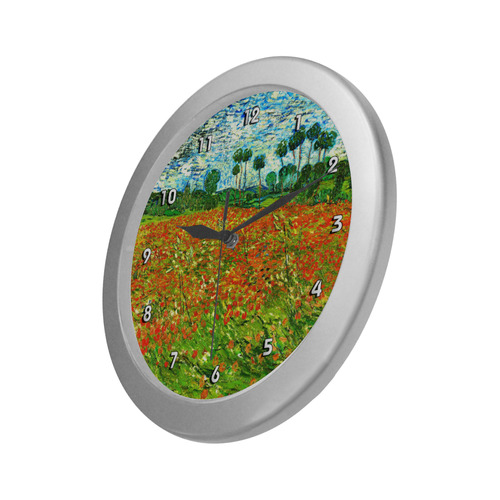 Vincent Van Gogh Field With Red Poppies Silver Color Wall Clock