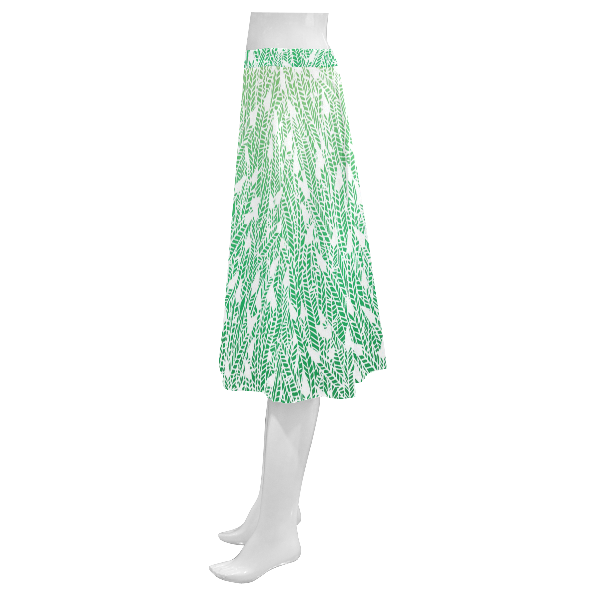 green ombre feathers pattern white Mnemosyne Women's Crepe Skirt (Model D16)