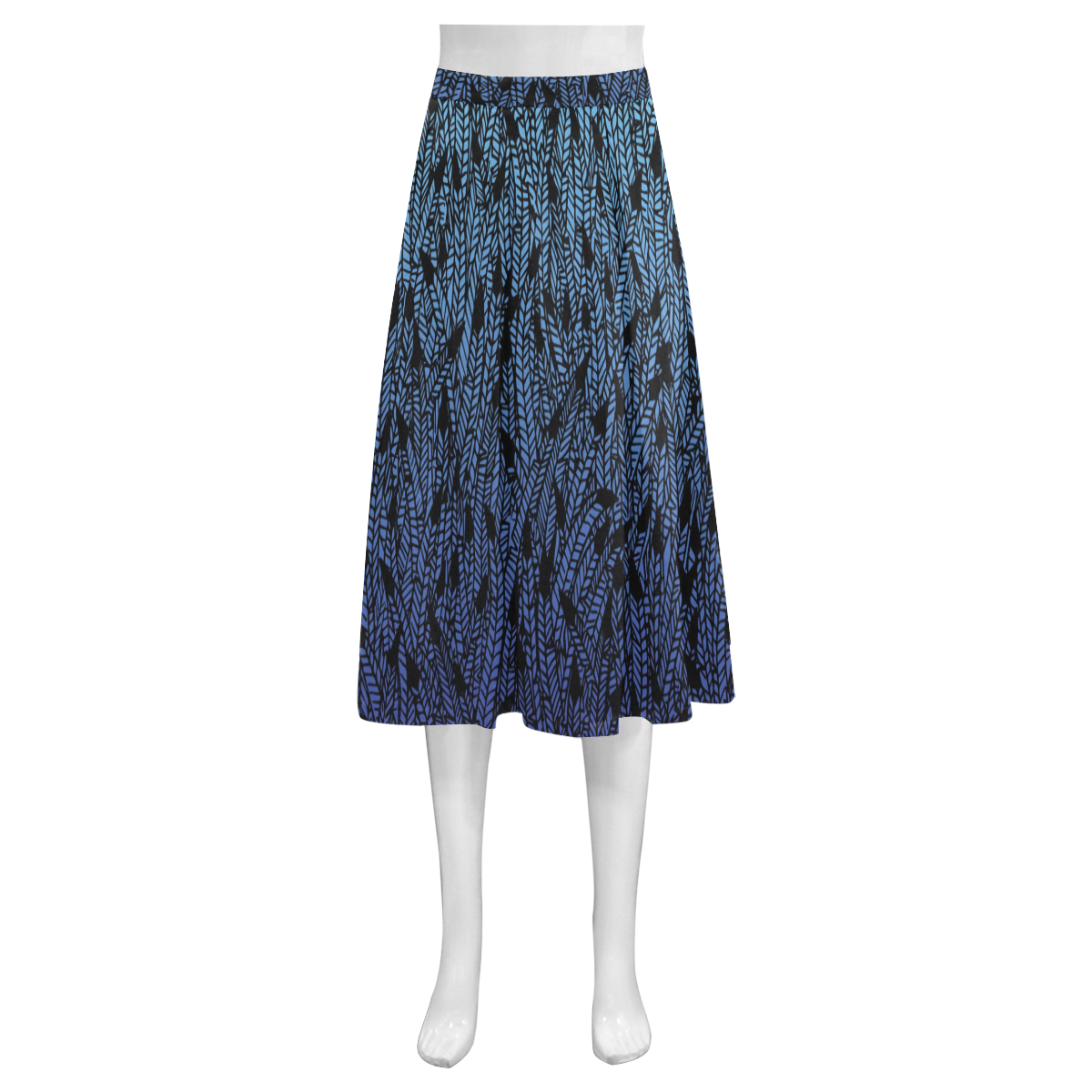 blue ombre black feather pattern Mnemosyne Women's Crepe Skirt (Model D16)