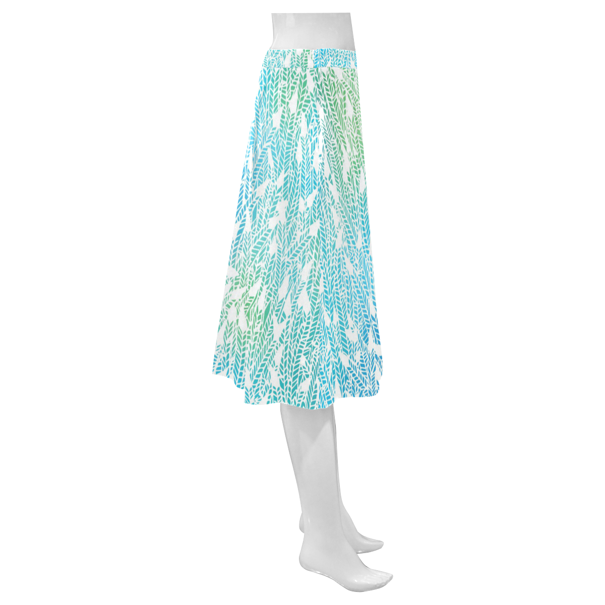 blue white feather pattern Mnemosyne Women's Crepe Skirt (Model D16)