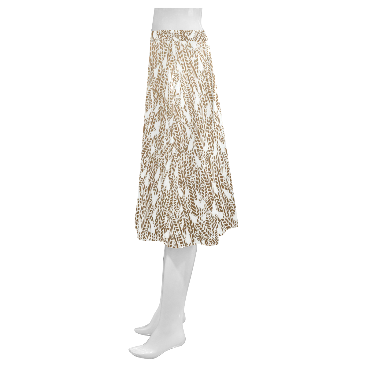 brown ombre feathers pattern white Mnemosyne Women's Crepe Skirt (Model D16)