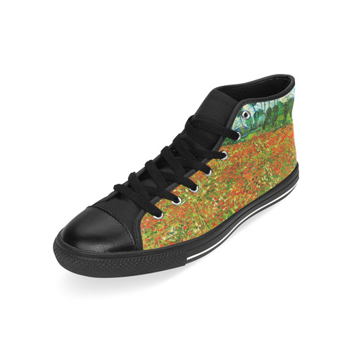Vincent Van Gogh Field With Red Poppies High Top Canvas Women's Shoes/Large Size (Model 017)