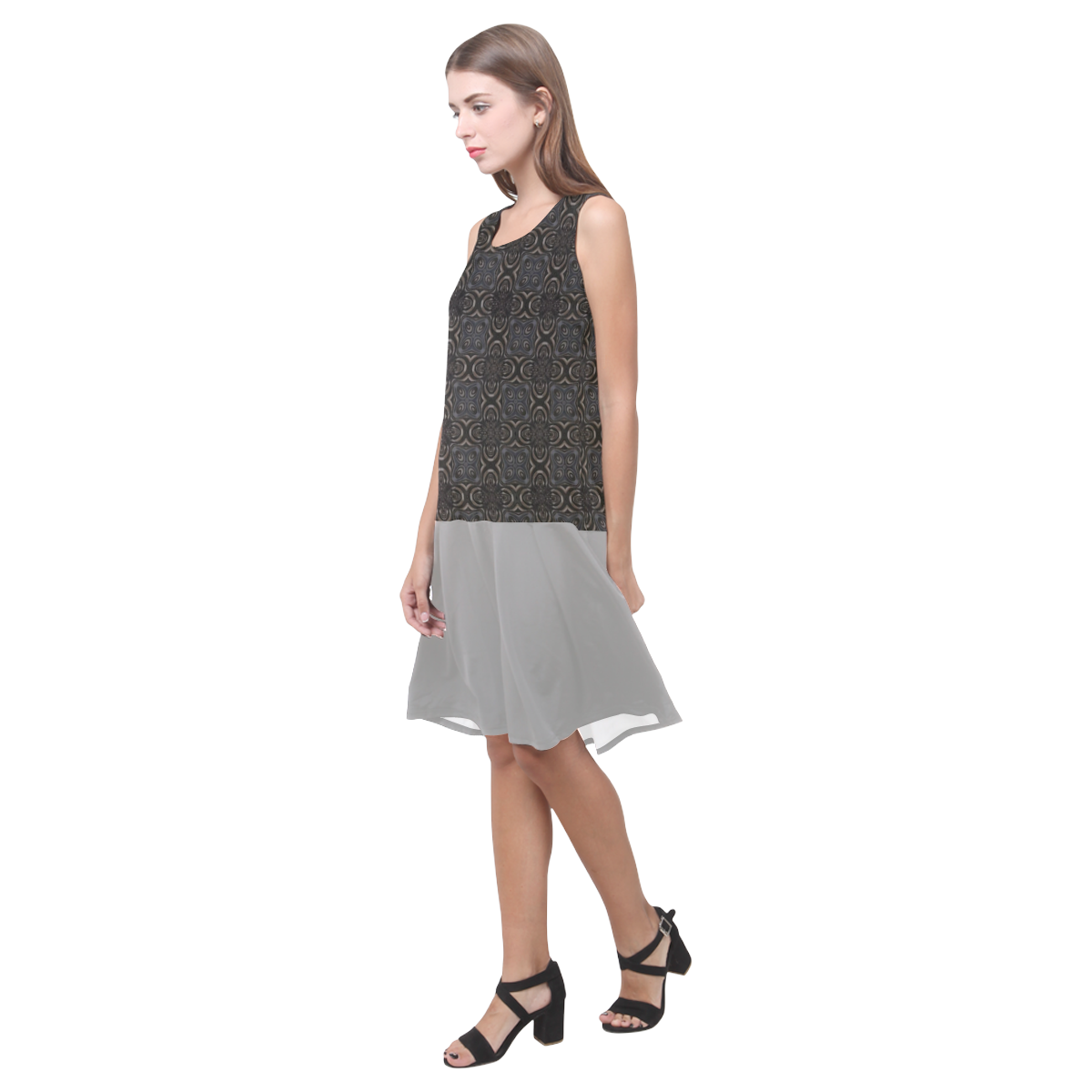 Dark Shadows and Silver Sleeveless Splicing Shift Dress(Model D17)