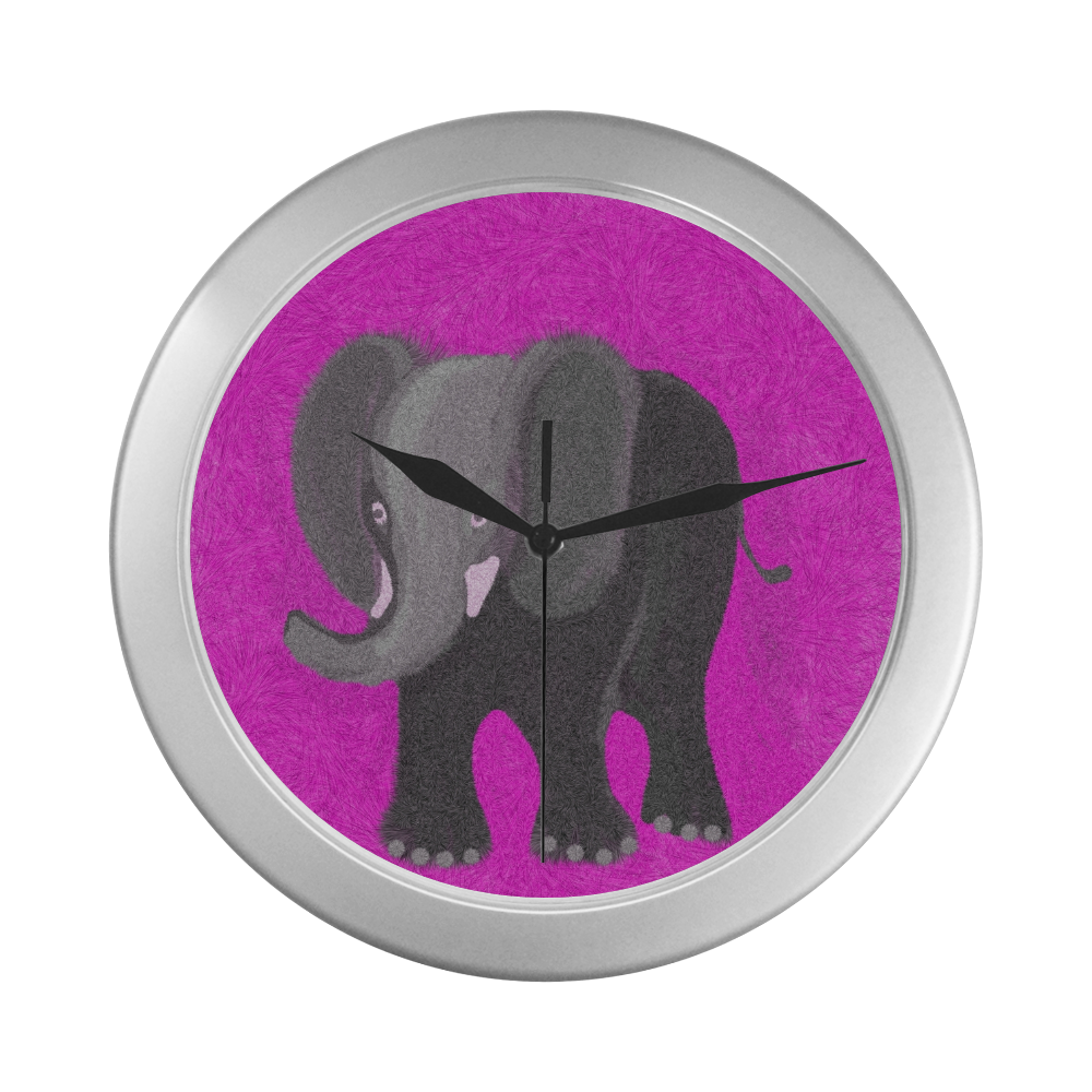 Untitled-elephant-pourpre Silver Color Wall Clock