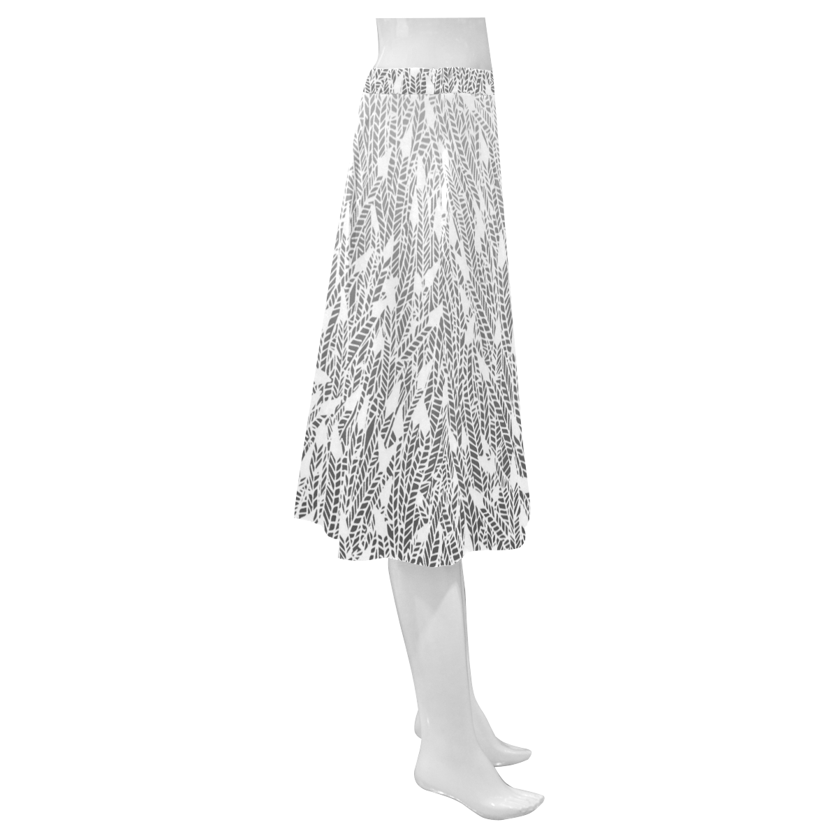 grey ombre feathers pattern white Mnemosyne Women's Crepe Skirt (Model D16)