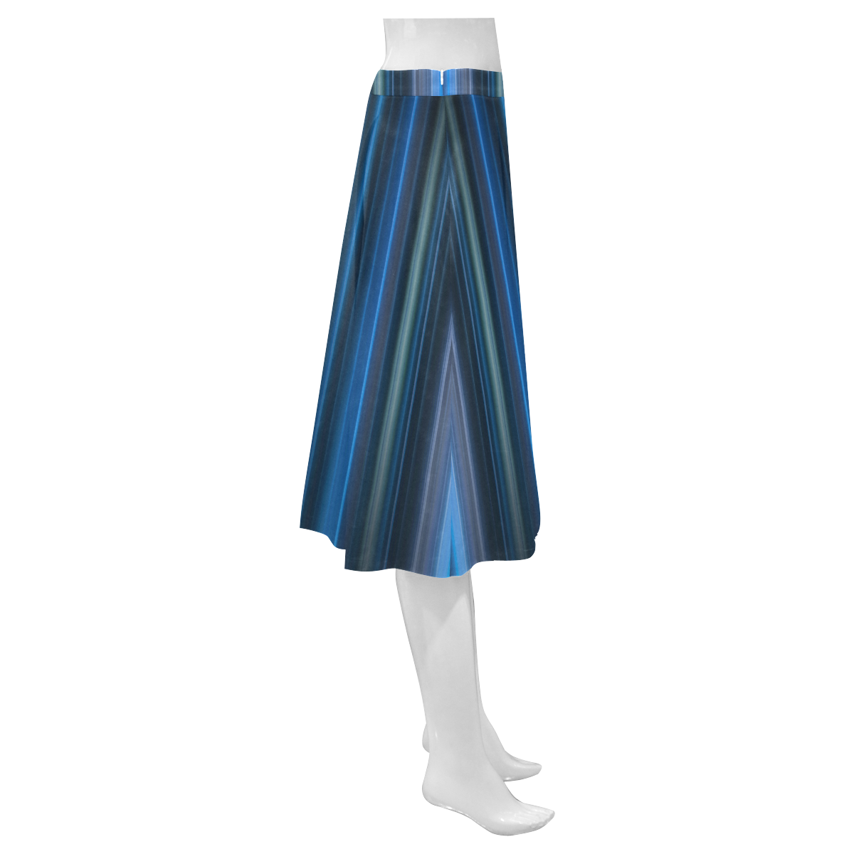 Brillant Blue Black Vertical Stripes Mnemosyne Women's Crepe Skirt (Model D16)