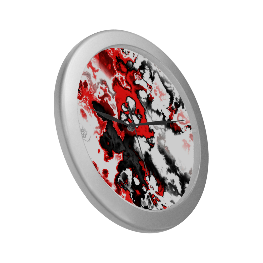 red black white 3 Silver Color Wall Clock