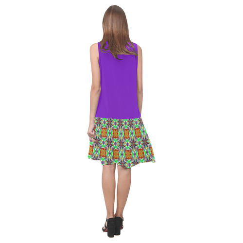 Purple Topaz and Green Sleeveless Splicing Shift Dress(Model D17)