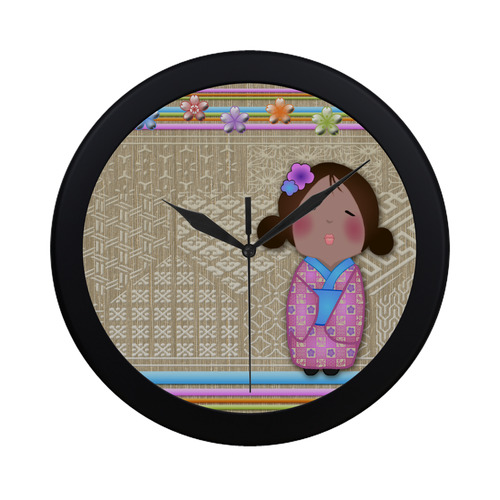 kokeshi sakura Circular Plastic Wall clock