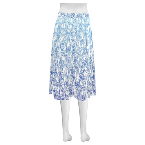 blue ombre feather pattern Mnemosyne Women's Crepe Skirt (Model D16)