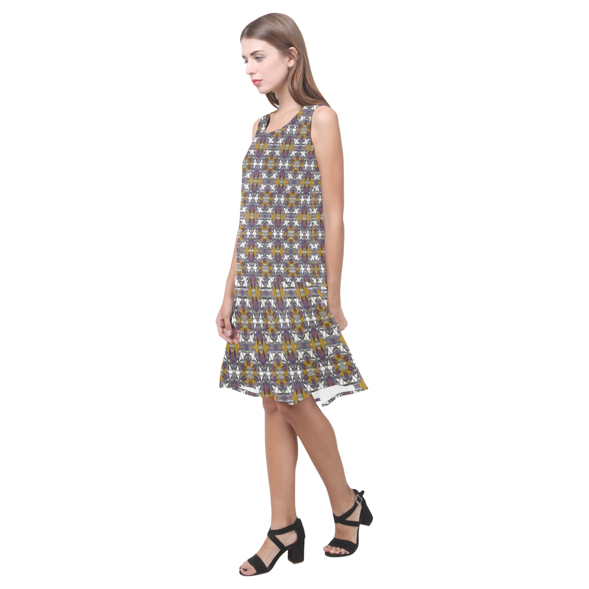 Golden Violet Sleeveless Splicing Shift Dress(Model D17)