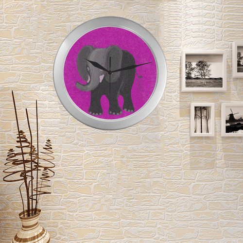 Untitled-elephant-pourpre Silver Color Wall Clock