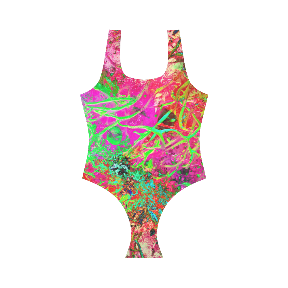 Sea weed in Neon by Martina Webster Vest One Piece Swimsuit (Model S04)