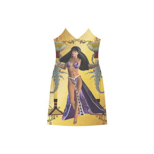 Egyptian women with scorpion V-Neck Open Fork Long Dress(Model D18)