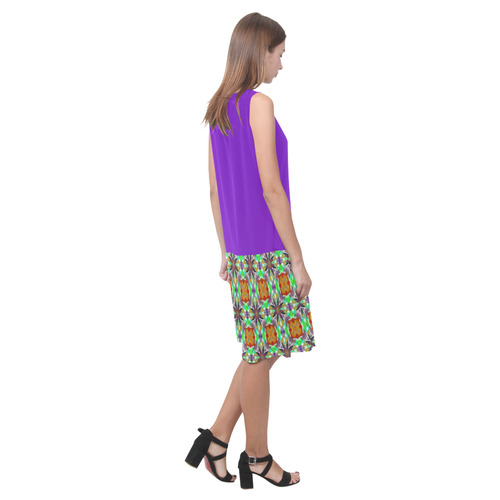 Purple Topaz and Green Sleeveless Splicing Shift Dress(Model D17)